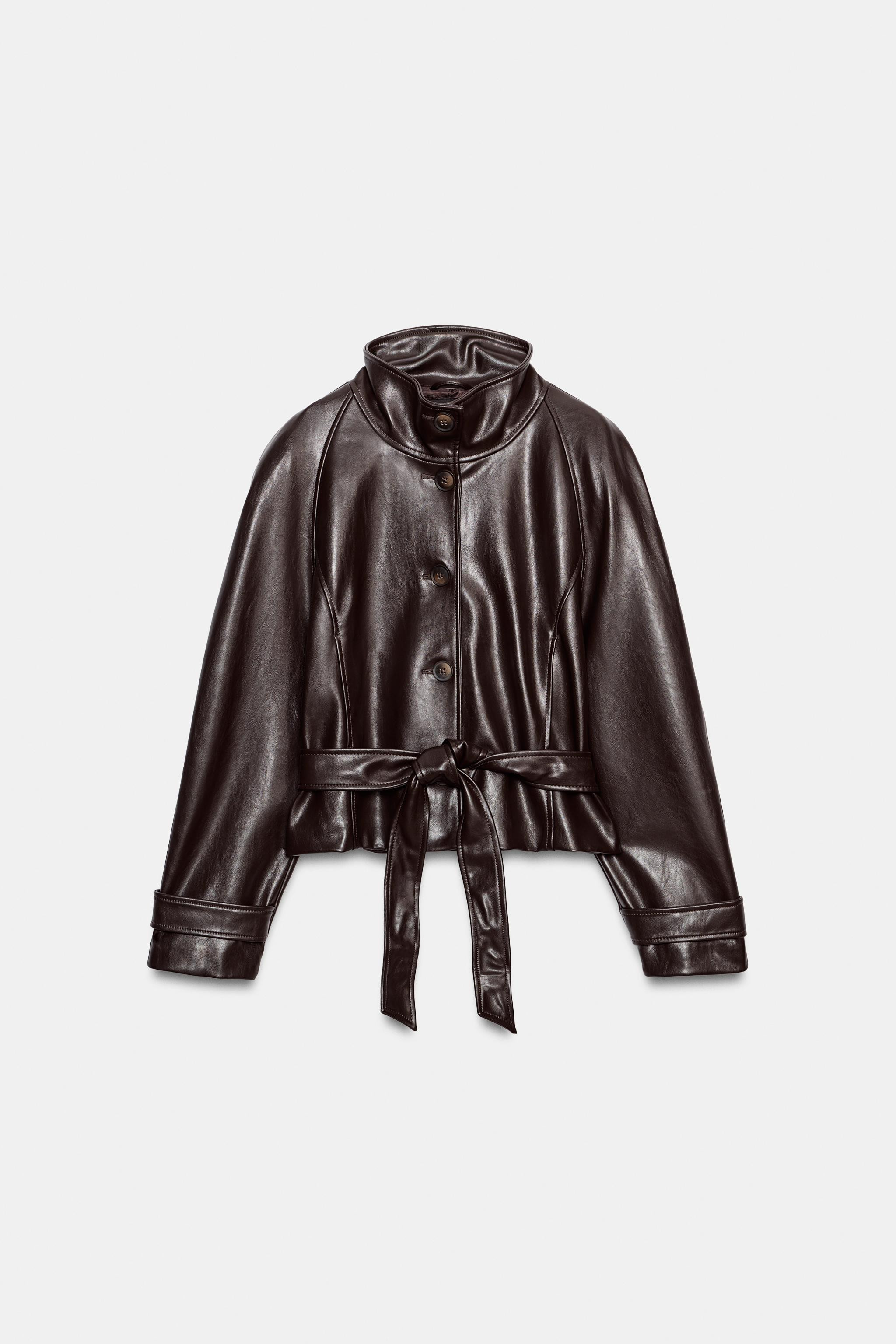 SHOULDER PAD LEATHER EFFECT TRENCH JACKET | Zara US