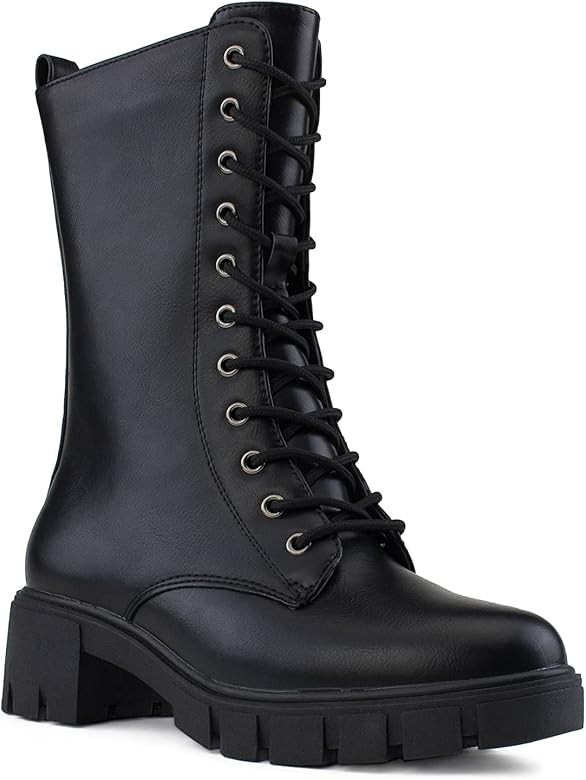ROF Women's Military Combat Colored Lace Up Mid Calf Boots With Zipper Closure | Amazon (CA)