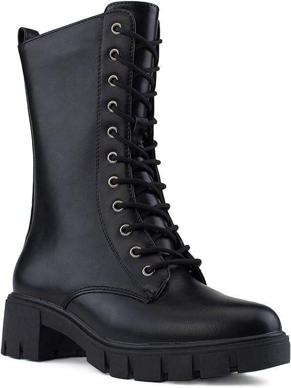 ROF Women's Military Combat Colored Lace Up Mid Calf Boots With Zipper Closure | Amazon (CA)