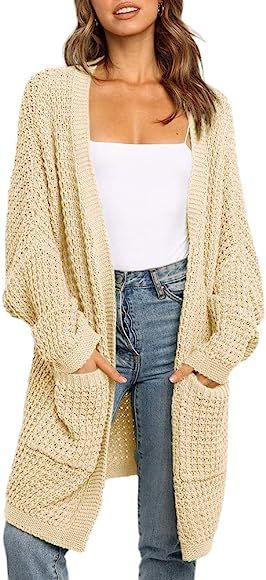botlav Womens Open Front Slouchy Sweaters Long Batwing Sleeve Oversized Knit Cardigans with Pocke... | Amazon (CA)