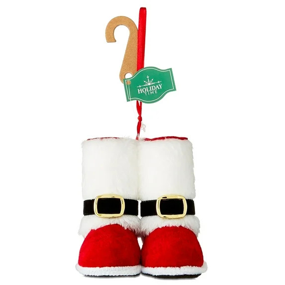 Red and White Velvet Santa Boots Christmas Ornament, 3.5", by Holiday Time | Walmart (US)