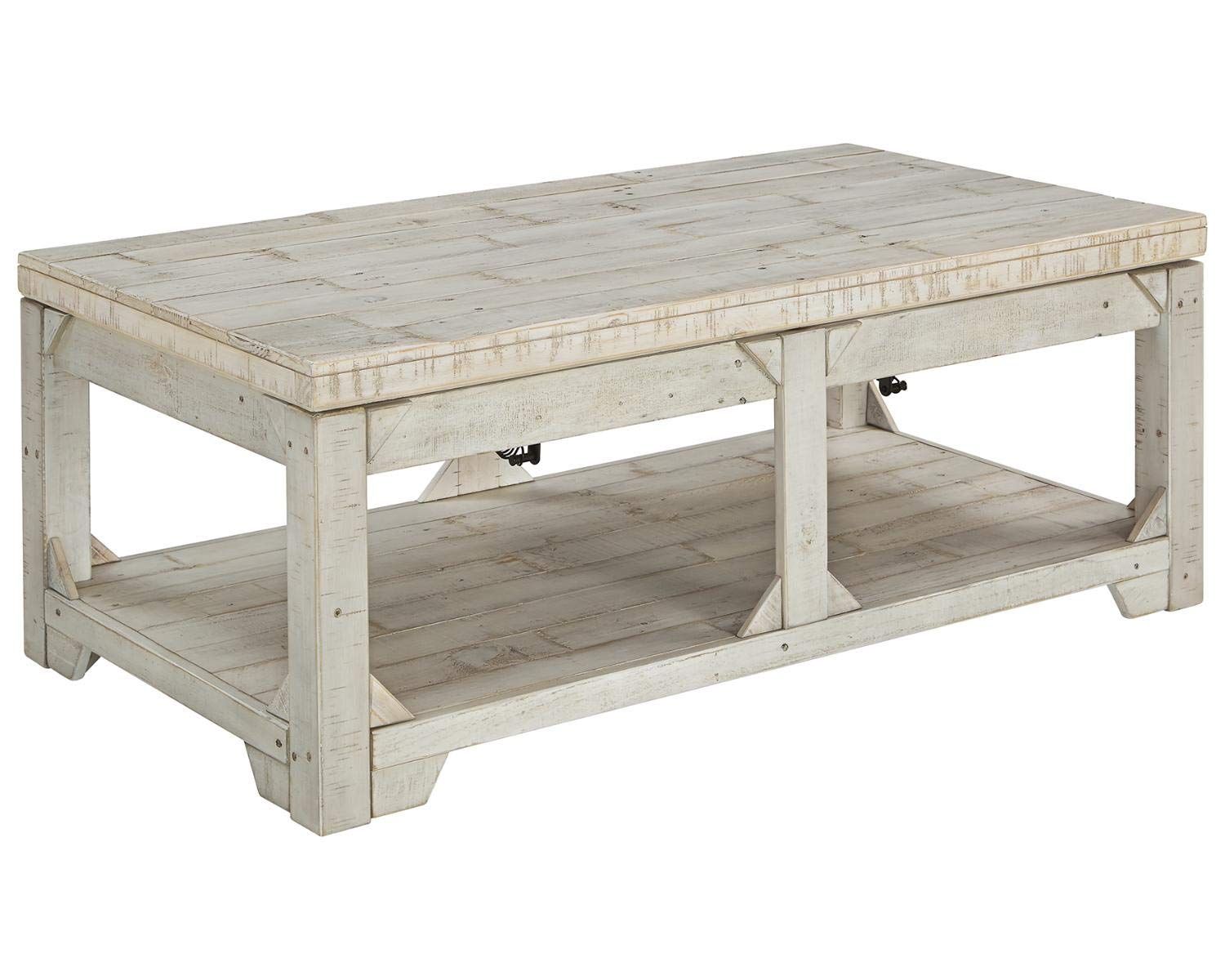 Signature Design by Ashley Fregine Farmhouse Rectangular Lift Top Coffee Table with Floor Shelf, Whi | Amazon (US)