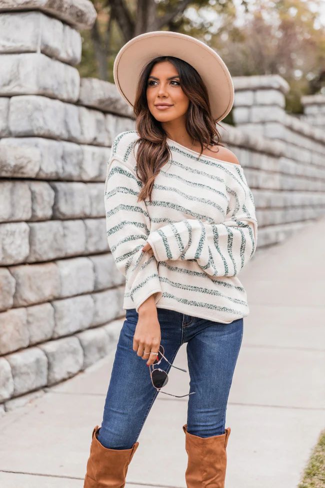 Out Of The Ordinary Green Striped Sweater FINAL SALE | The Pink Lily Boutique