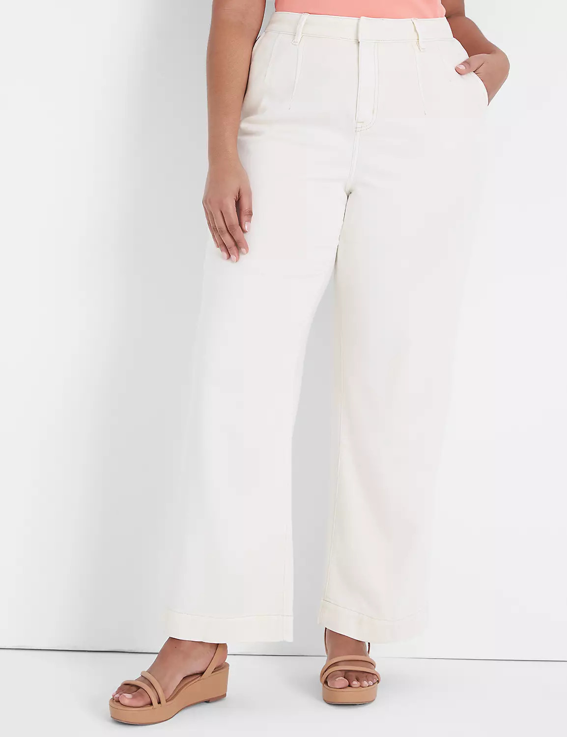 Lane Bryant Signature Fit Fluid Wide Leg Trouser Jean 18 Off White | Lane Bryant (US)