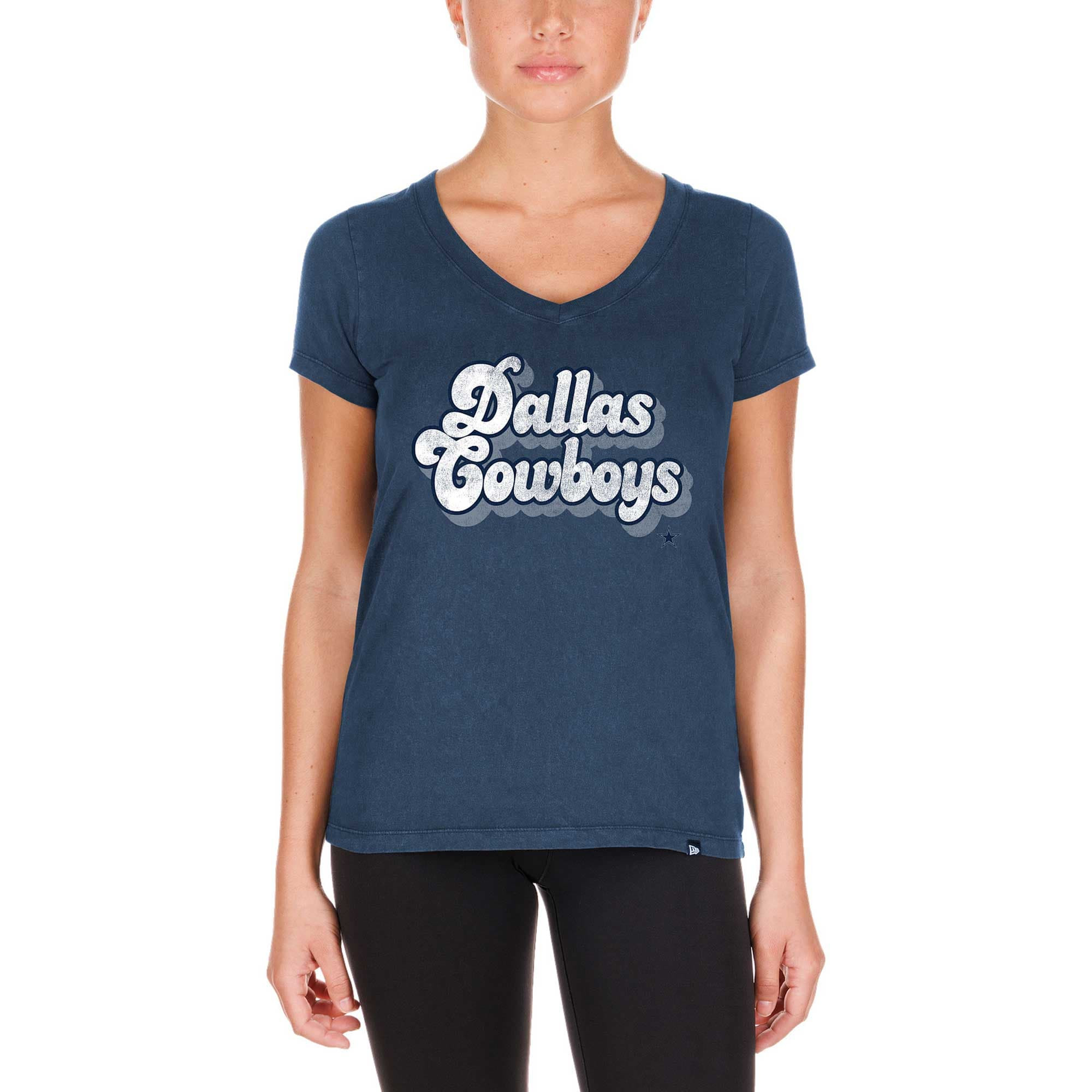 Women's Dallas Cowboys New Era Navy Enzyme Wash Low V-Neck T-Shirt | NFL Shop