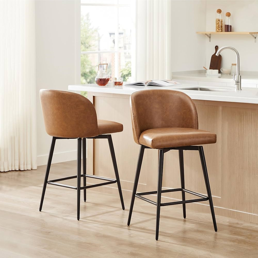 Watson & Whitely Barstools Bar Height Set of 2, Upholstered 360° Swivel Bar Stools with Backs an... | Amazon (US)