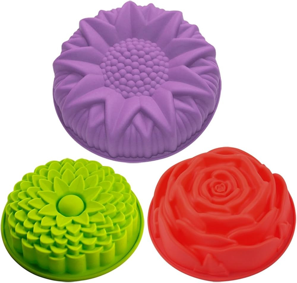 SENHAI 3 Pack Flower Shape Silicone Cake Bread Pie Flan Tart Molds, Large Round Sunflower Chrysan... | Amazon (US)