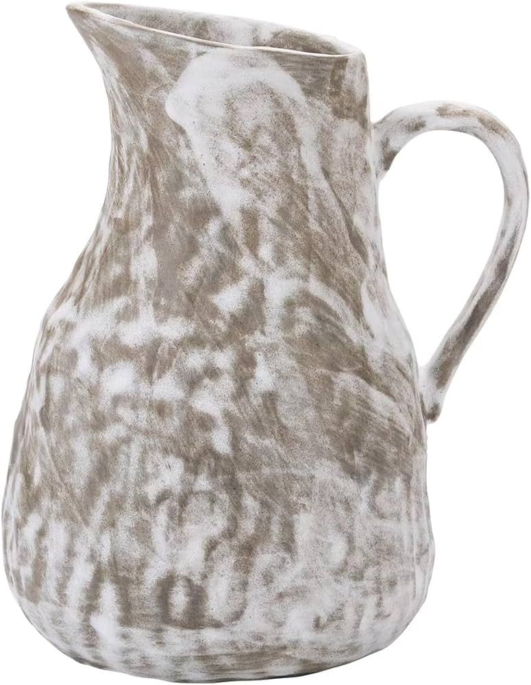 White Jug Vase with Organic Surface, Farmhouse Rustic Pottery Vase for Home Decor, Modern Ceramic... | Amazon (US)