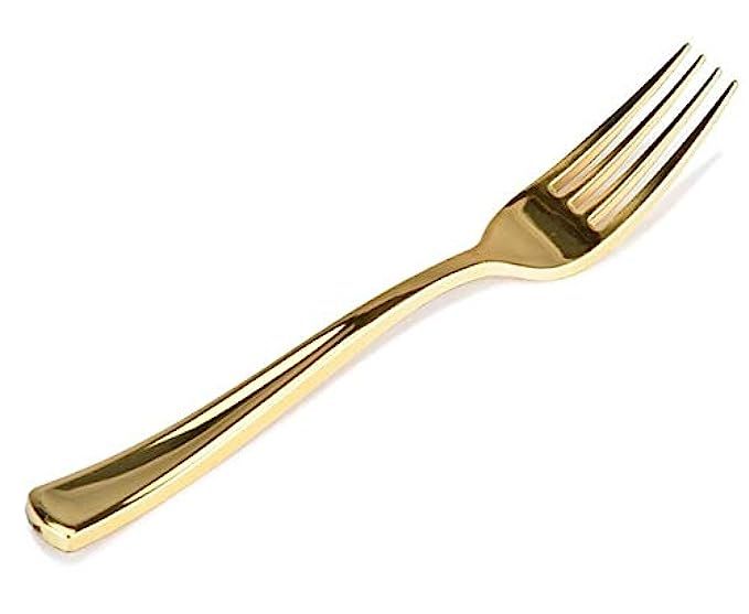 Stock Your Home 125 Gold Plastic Forks, Looks Like Gold Cutlery - Solid, Durable and Heavy Duty Plas | Amazon (US)