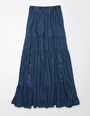AE High-Waisted Chambray Maxi Skirt | American Eagle Outfitters (US & CA)
