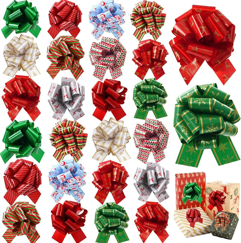 24pcs Christmas Bows for Gift Wrapping, 5'' Wide Christmas Wrap Ribbon Pull Bows for Gifts Wine B... | Amazon (US)