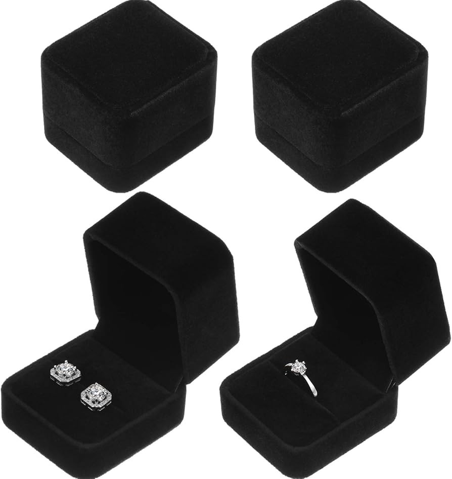 Hicarer 4 Pieces Velvet Ring Earring Box Jewelry Gift Case Boxes for Wedding Engagement Birthda... | Amazon (US)