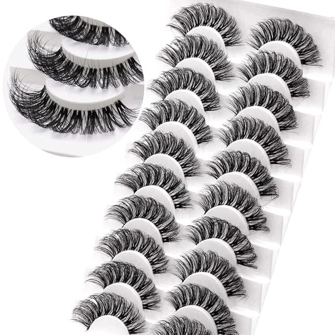 Veleasha Lashes Russian Strip Lashes Eyelashes with Clear Band Looks Like Eyelash Extensions D Cu... | Amazon (US)