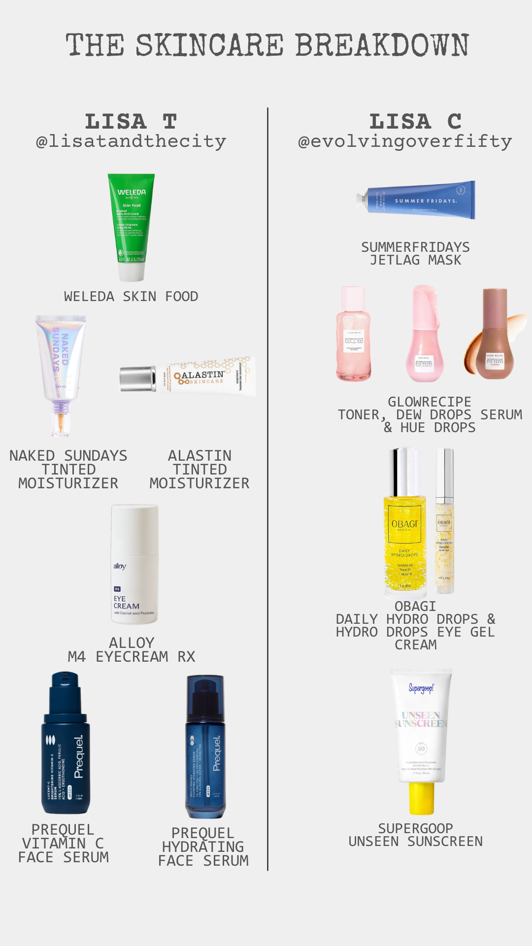 Two routines, real results ✨ Inside The Pro-Age Project, we’re sharing the exact skincare routines from Lisa T and Lisa C—featuring dermatologist-loved anti-aging skincare, hydrating serums, vitamin C, tinted moisturizers, and SPF essentials for glowing, youthful skin at every age. Whether you’re building a simple routine or upgrading your current lineup, these pro-aging beauty must-haves are worth the hype—tap to shop all the products and find your perfect routine! #ProAgeProject #SkincareRoutine #AntiAgingSkincare #GlowingSkin #SkincareOver40 #BeautyOver50 #HydratedSkin #VitaminCSerum #SPFSkincare #SkincareEssentials #Lisatandthecity 

 

#LTKBeauty #LTKmorningroutine #LTKselfcare #LTKBeauty