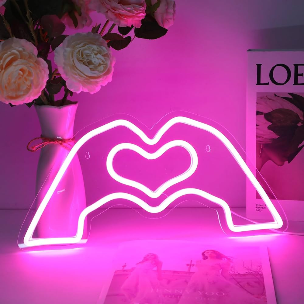 HMASYO Heart Hands Neon Sign, Music Singer Love Finger Neon Light with Dimmer and USB, LED Wall A... | Amazon (US)