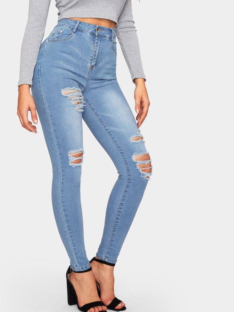 Solid Ripped Skinny Jeans | SHEIN