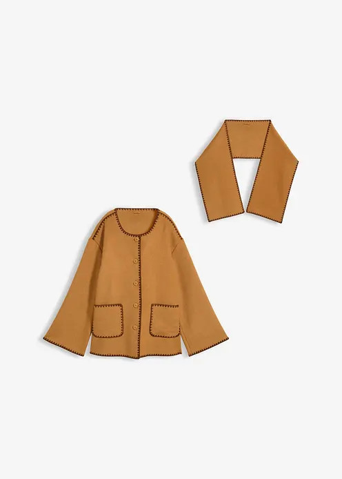 Wolljacke mit Zierstickerei (2tlg. Set mit Schal) | Bonprix DE
