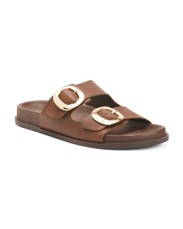 Made In Italy Leather Sandals With Bling Buckles | TJ Maxx