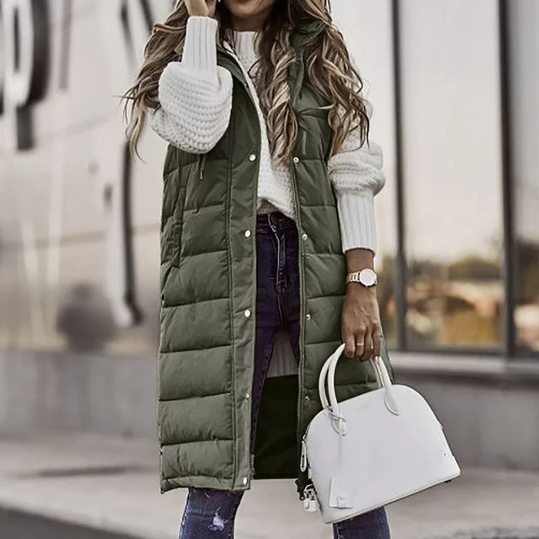 Women's Long Down Vest Sleeveless Hooded Jacket Plus Size Winter Warm Slim Zipper Coats Outdoor P... | Walmart (US)