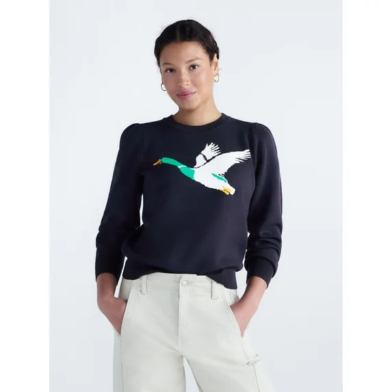Free Assembly Women's and Women's and Women's Plus Pullover Sweater with Puff Sleeves, Midweight,... | Walmart (US)