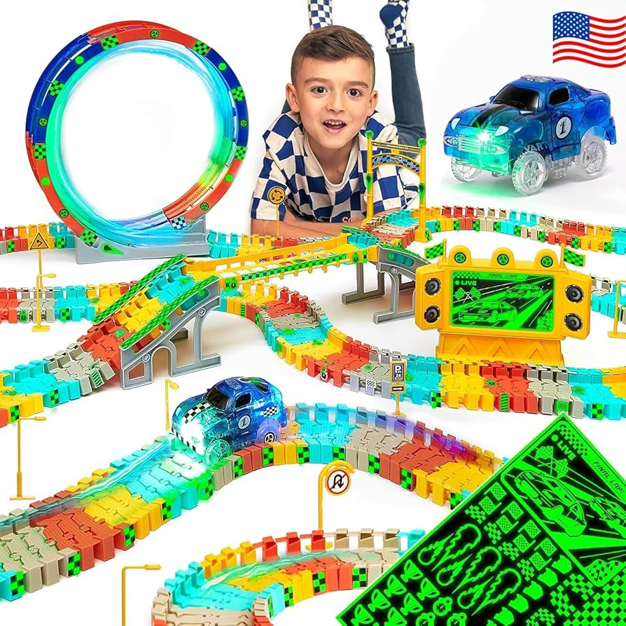JITTERYGIT Race Track Glow in The Dark Magic Toy Set, Kids Light Up Flexible Car Tracks - Best Bi... | Amazon (US)