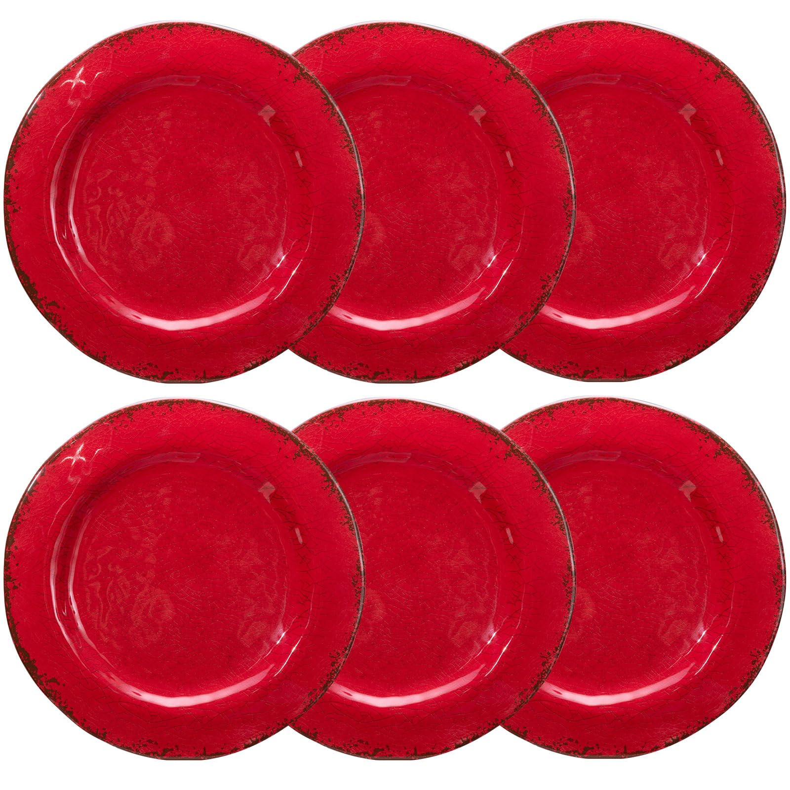 LEHAHA Red Melamine Plates Set, 9 inch Vintage Rustic 6 piece Salad/Dessert Plates Set, Unbreakab... | Amazon (US)
