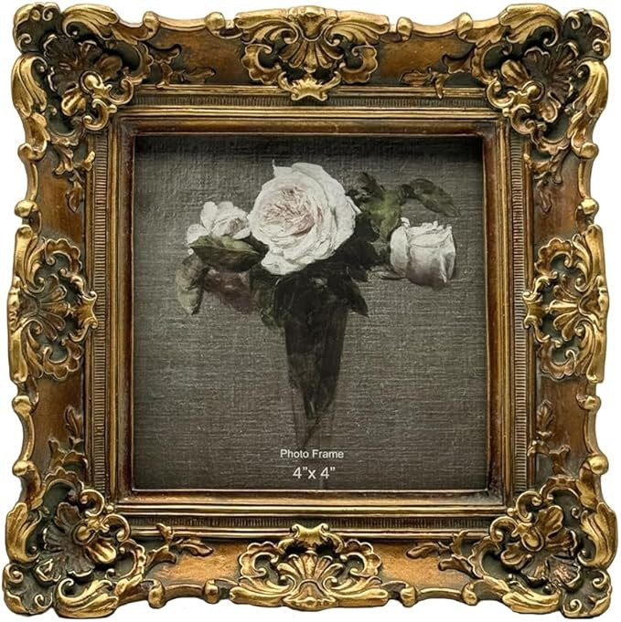 CISOO 4x4 Vintage Small Picture Frame, Antique Ornate Bronze Gold Square Photo Frame, for Table T... | Amazon (US)