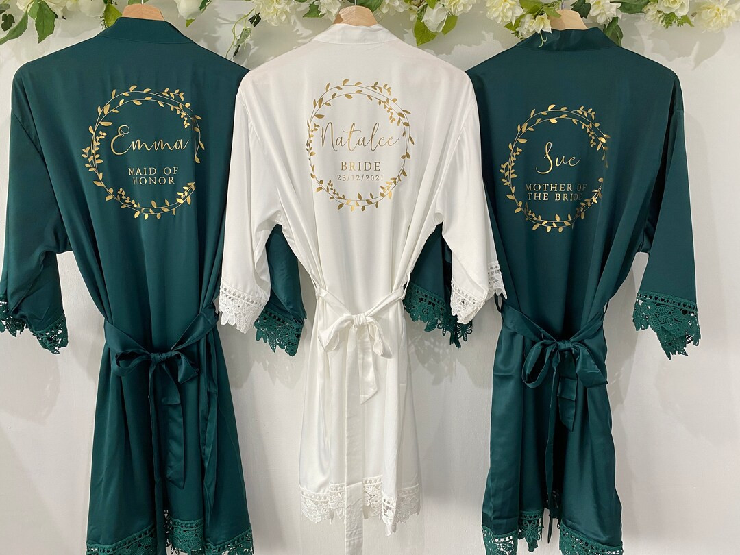 Forest Green Bridesmaid Robes Bride Gift Bride Robe Bridesmaid Gift Satin Lace Robe Bride Bridal ... | Etsy (US)