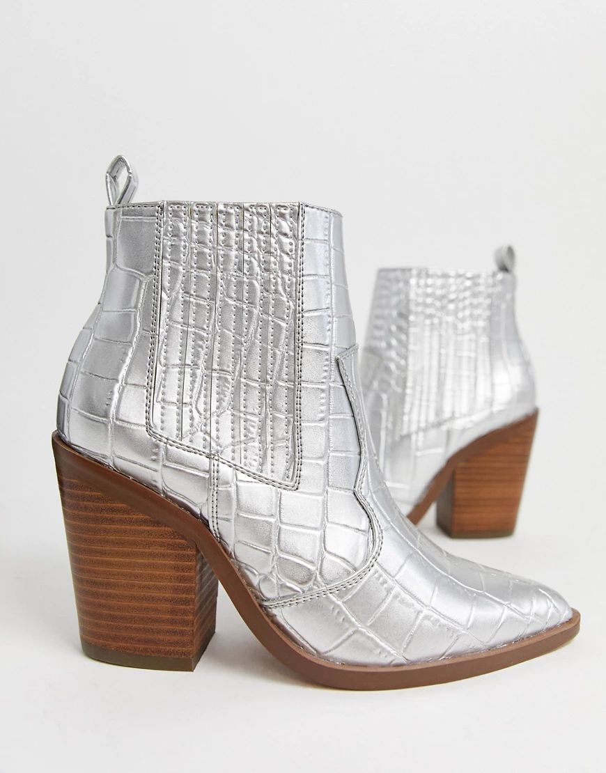 ASOS DESIGN Elliot western boots in silver | ASOS (Global)