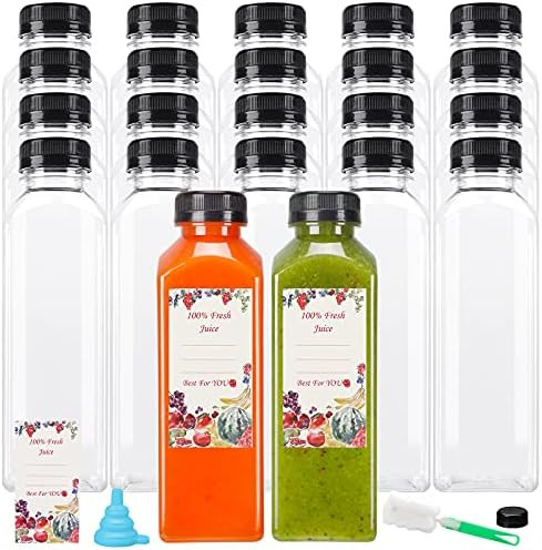 22pcs 16oz Empty Plastic Juice Bottles with Lids, Reusable Clear Containers with Black Tamper Evi... | Amazon (US)