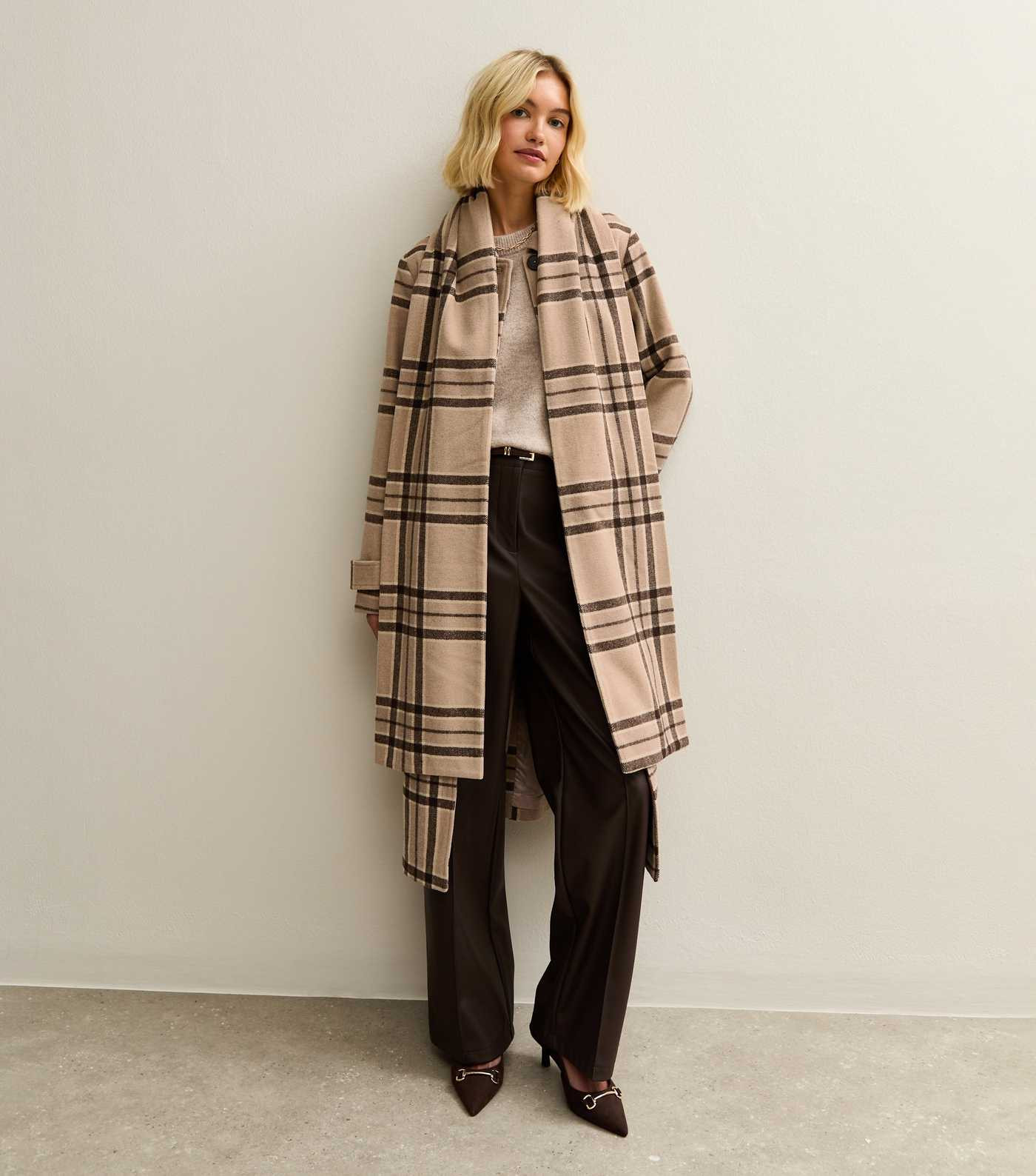 Beige Checked Collared Jacket and Matching Scarf | New Look | New Look (UK)