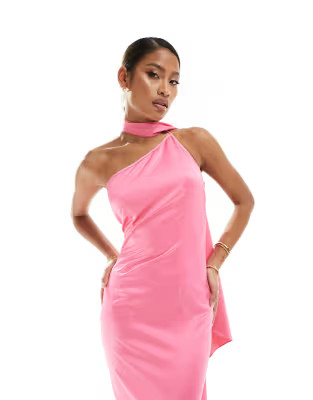 Kaiia satin scarf detail maxi dress in pink | ASOS (Global)