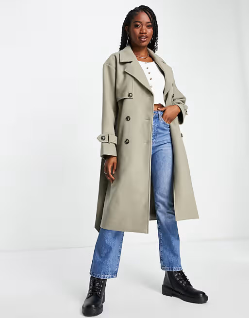 Vero Moda double breasted trench coat in pale khaki | ASOS (Global)