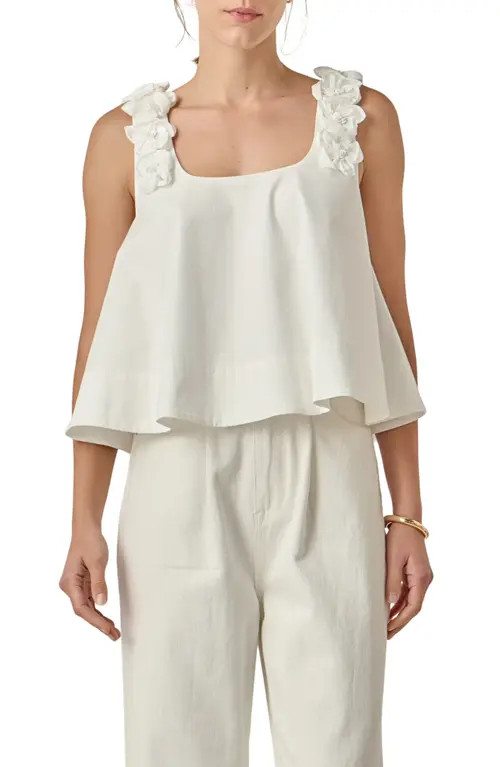 English Factory 3D Flower Sleeveless Top in White at Nordstrom, Size Medium | Nordstrom
