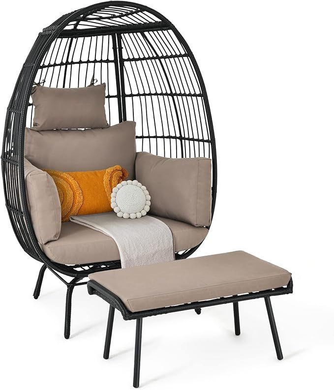 YITAHOME Wicker Egg Chair with Ottoman Outdoor Indoor Oversized Lounger with Stand, Cushions, Egg... | Amazon (US)