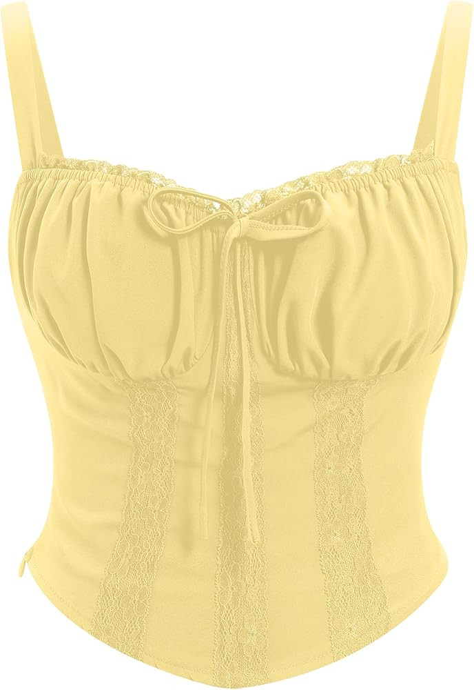 FYMNSI Women Corset Lace Up Cami Crop Top Sexy Slim Bodyshaper Bustier Tees Shirt Blouse Spaghett... | Amazon (US)