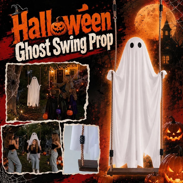 Halloween Swinging Ghost Decoration with LED Lights Hanging Outdoor Ghost Decor, Spooky Cute Ghos... | Walmart (US)
