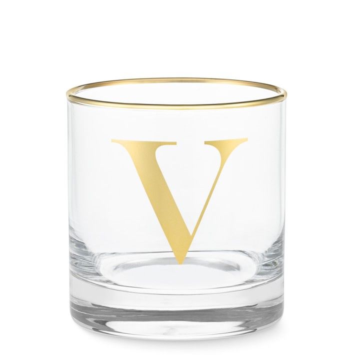 Williams Sonoma Gold Monogram Double Old-Fashioned Glass, V | Williams-Sonoma