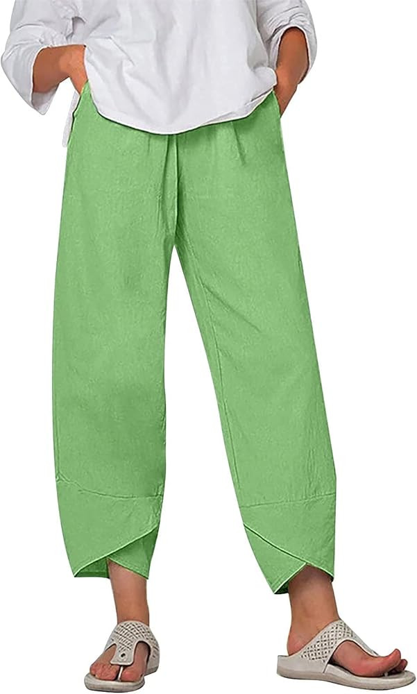 ZOCAVIA Women's Cotton Linen Capri Pants Casual Cropped Baggy Trousers Comfy Loose Palazzo Lounge... | Amazon (US)
