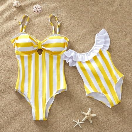 PatPat Yellow and Blue are Available Matching Swimsuits Girl Boy Women Men Swimwear | Walmart (US)