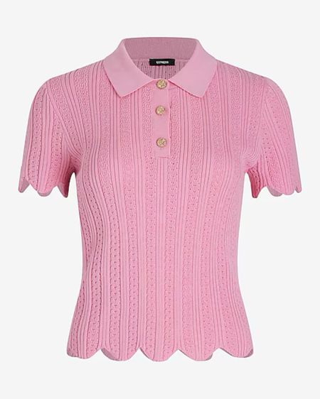 Pink polo scallop polo spring style express knit top 