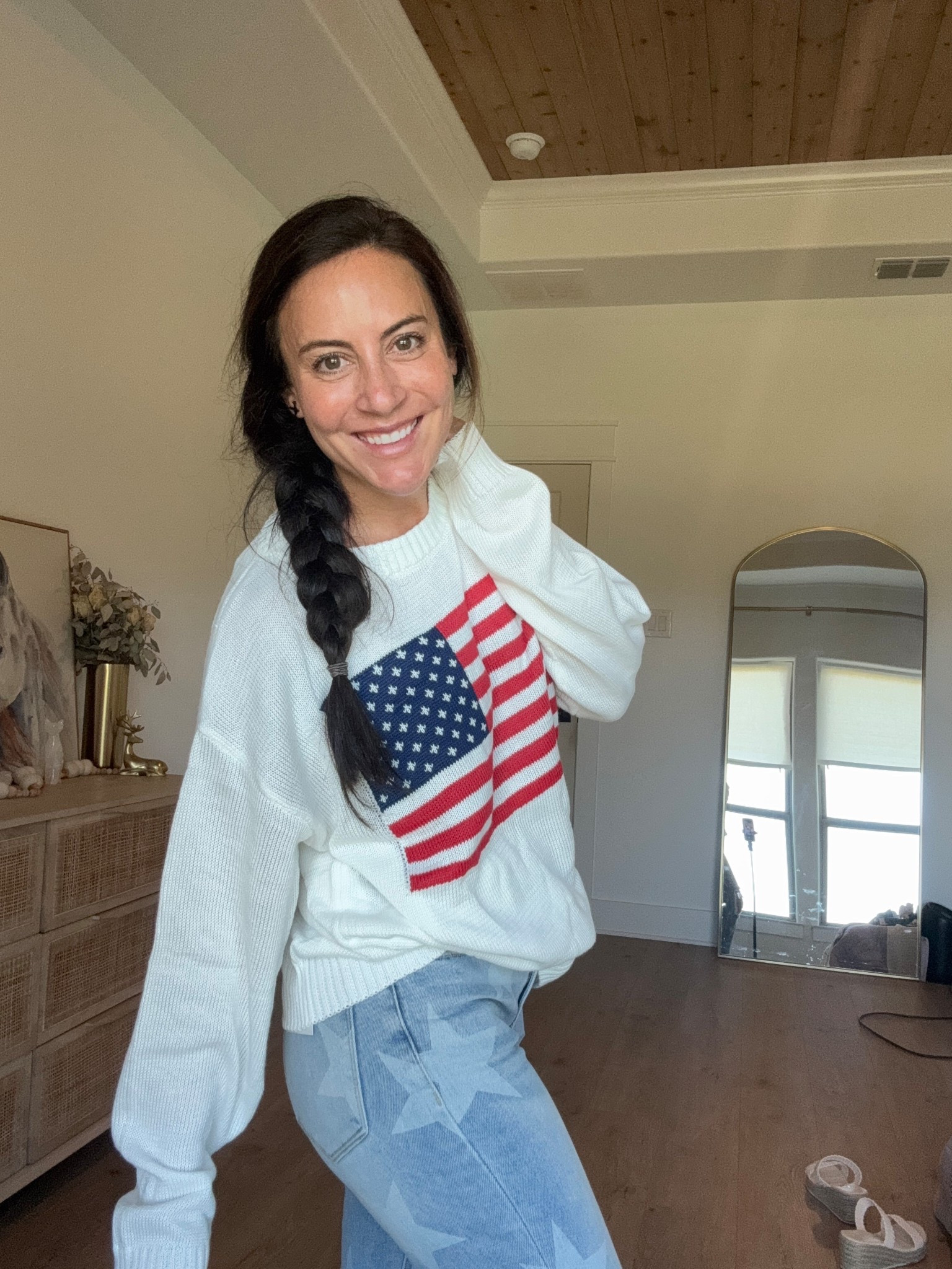 Memorial Day, 4th of July, Labor Day Flag Sweater! 

Style it with jeans, shorts or a long skirt! The perfect lightweight patriotic sweater for all of the America 🇺🇸 Holidays! 

I chose the white in a size small.  I am 5’1” and weigh 105lbs Also comes in different background colors! 

#laborday #memorialday #4thofjuly #americaoutfit #fourthofjulyoutfit #fitcheck 

#LTKFindsUnder50 #LTKStyleTip #LTKSeasonal