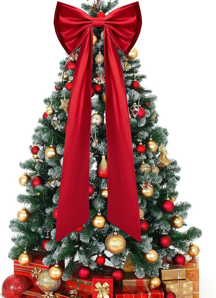 Iceyyyy 52.2 x 15.5 Inch Christmas Tree Topper Red Satin Bows,Double Layer Extra Large Tree Toppe... | Amazon (US)