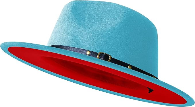 Women's Wide Brim Classic Felt Fedora Hat with Belt Buckle Men Patchwork Leather Band Panama Tril... | Amazon (US)