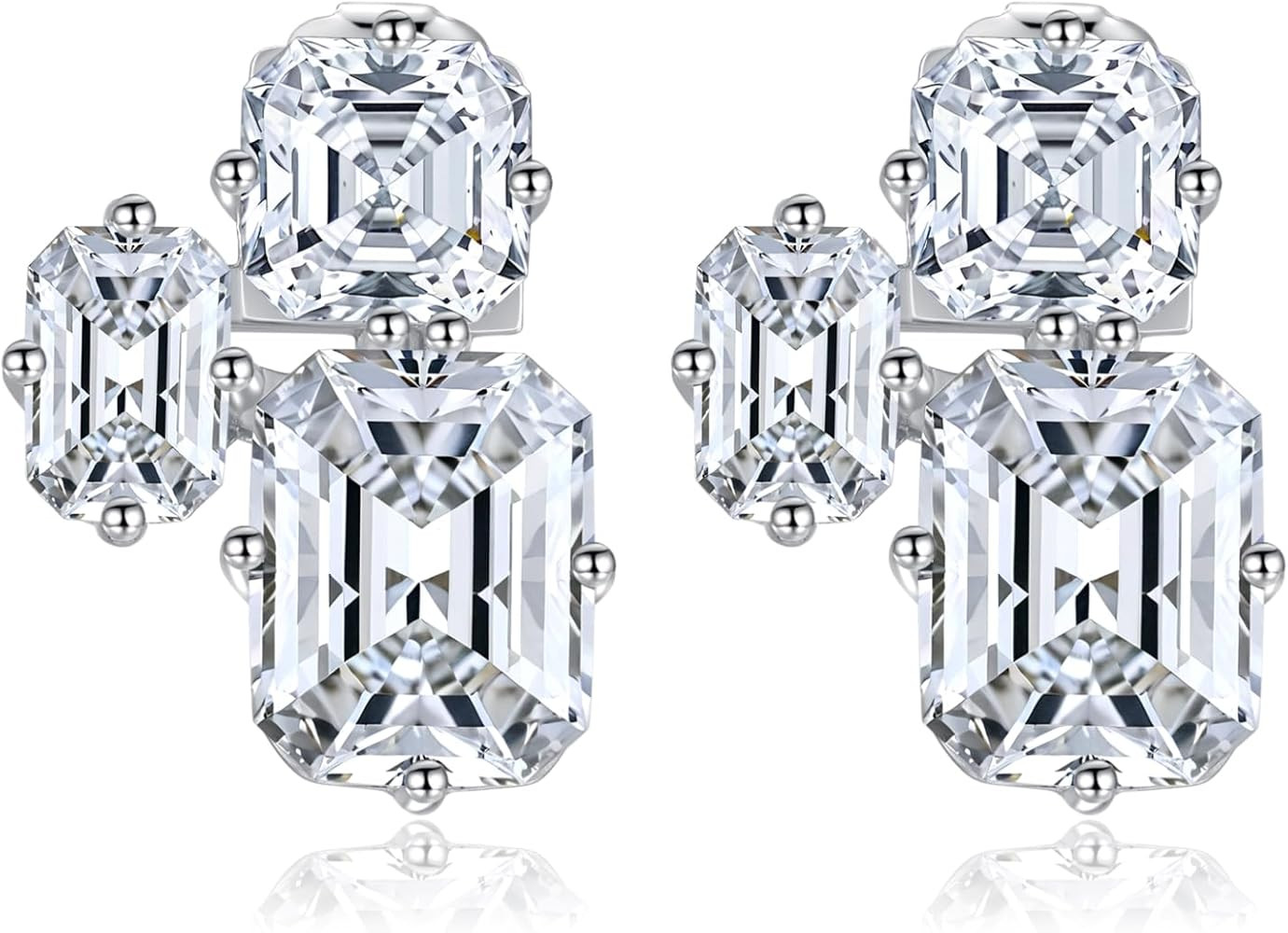 Princess Cut Sterling Silver Hoop Earrings, Lab Simulation Diamond 5A Cubic Zirconia Sterling Sil... | Amazon (US)