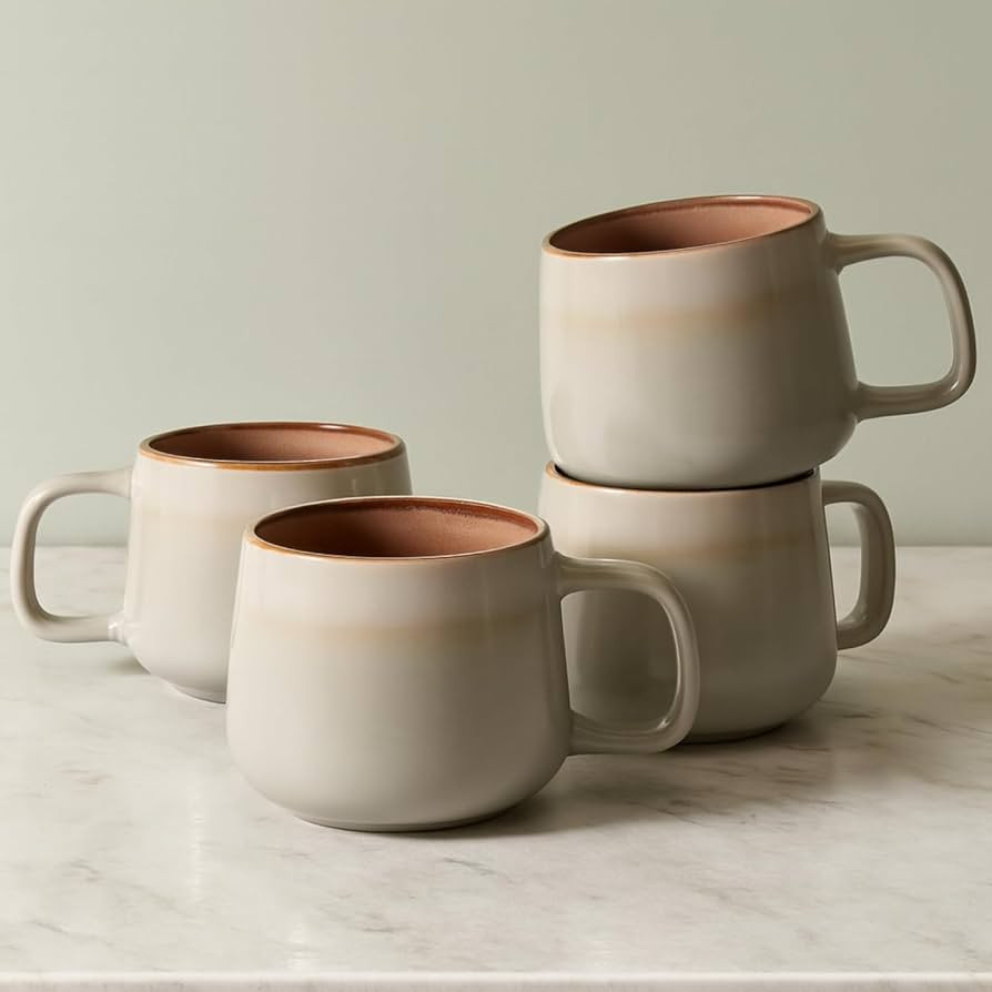 Ava Nord Large Stoneware Ceramic Coffee Mugs Set of 4 | 16 oz | Sage Ash | Amazon (US)