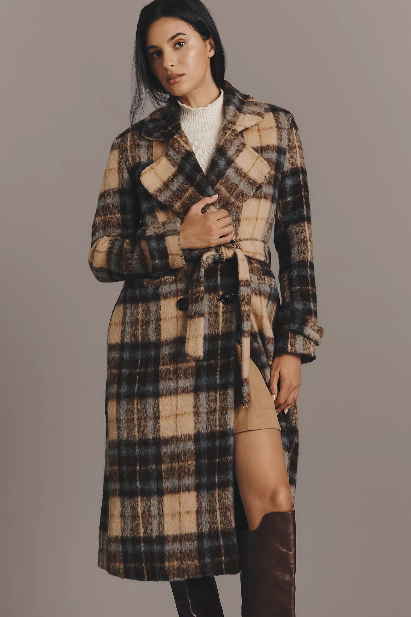 Siempre Olivia Long Plaid Coat | Anthropologie (US)