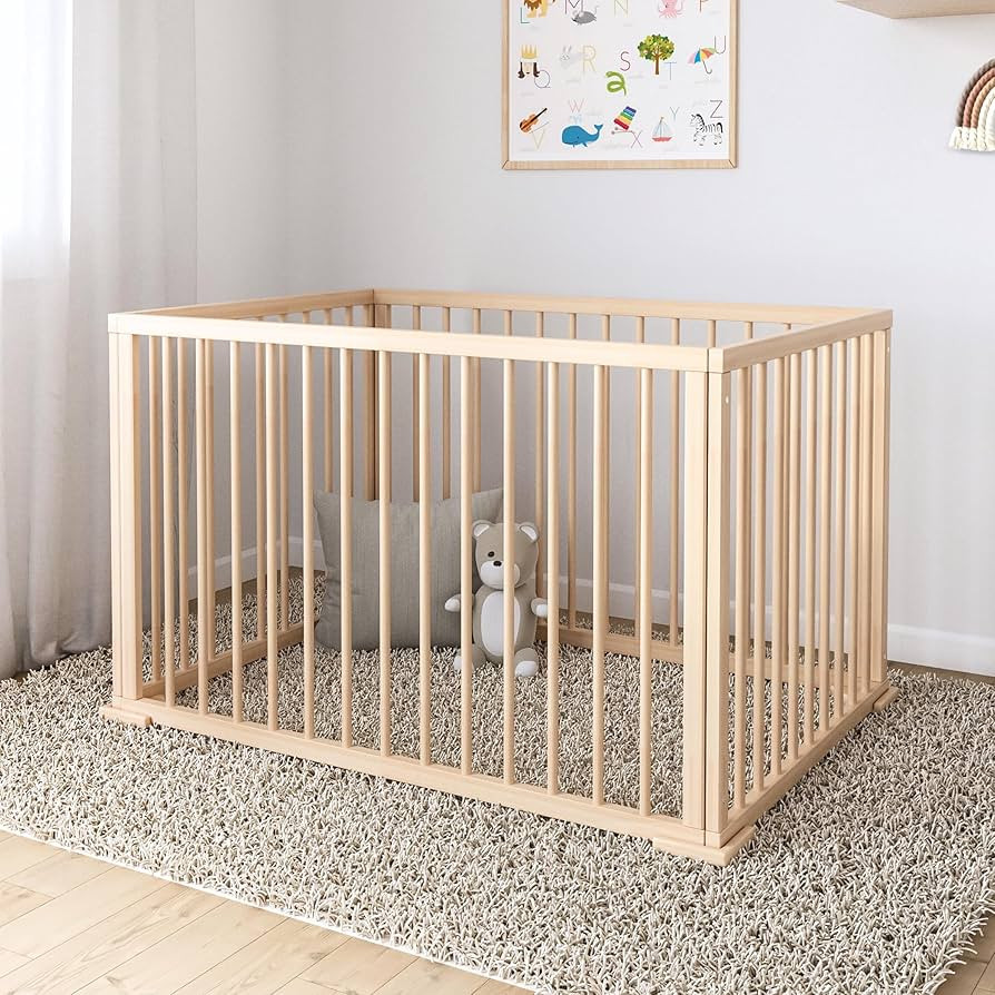 Mokee Foldaway Baby Playpen - Foldable Wooden Play Pen for 6-24 Months - Solid Natural Beechwood ... | Amazon (UK)