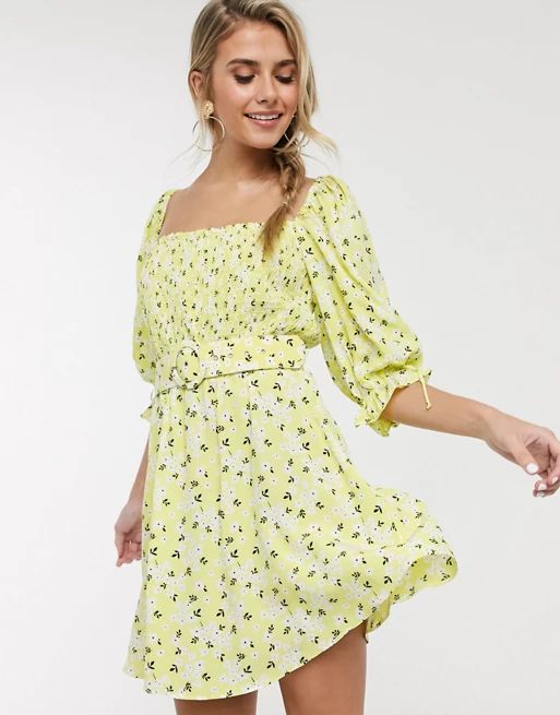 For Love & Lemons Chrysanthemum mini dress in lemonade | ASOS (Global)