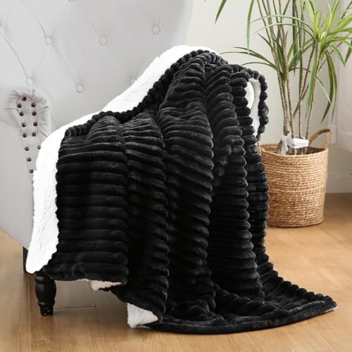 Linecooo Black Sherpa Fleece Throw Blanket 60”×80” for Couch Sofa Bed | Amazon (US)